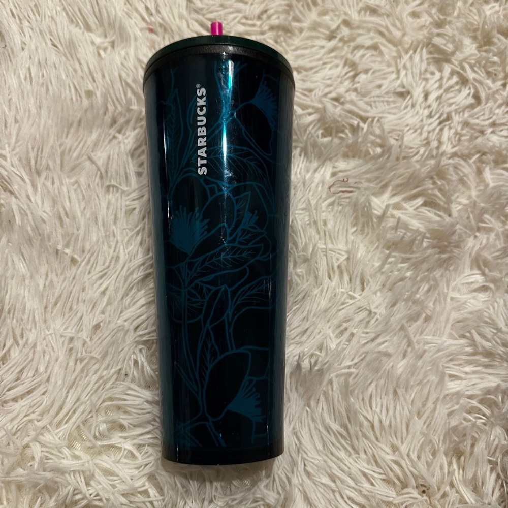 Starbucks Teal Green Floral Vine Venti Tumbler 24oz